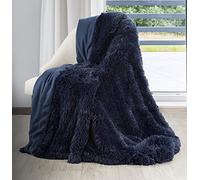 Eurofirany ratina, copridivano, copriletto, Pelo Lungo, Coperta in Finta Pelliccia (Blu Scuro, 200 x 220 cm), Poliestere