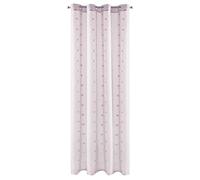 Eurofirany - Tenda liscia e trasparente con occhielli, 140 x 250 cm, con cuoricini, di alta qualità, adatta per camera da letto o soggiorno, 100% in poliestere, colore: argento + rosa