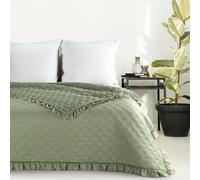 Eurofirany Trapuntato Trapuntato a rombi, Elegante Coperta Trapuntata con Diamanti, Volant, Trapunta in stile rustico, Copriletto Vanesa (Verde Chiaro, 220 x 240 cm)