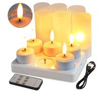 EuroFone Ricaricabile a LED candela luci tè Tealights senza fiamma Candele con titolari telecomando stazione di ricarica (Euro Plug) (RY6)