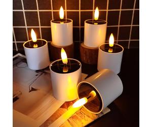EuroFone Set di 6 candele solari a LED per esterni, impermeabili, con sensore di luce del crepuscolo all'alba, tremolanti per terrazza, giardino, campeggio, decorazione della camera da letto