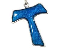 Eurofusioni Croce Tau Azzurro placcato argento. Ciondolo ideale per collane, bracciali e Bomboniere fai da te cresima, comunione e Battesimo/nascita bambino - Ciondolo Charm h 3 cm - 10 pezzi