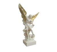 Eurofusioni San Michele Arcangelo Piccola Statua - Figura Bianca con Corona, Spada e Ali Dorate dipinte a Mano - Statuetta h 21 cm
