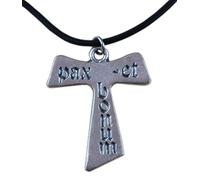 Eurofusioni Tau Crucifix Pax et Bonum - Ciondolo placcato in argento, altezza 3,7 cm