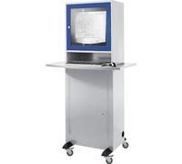 EUROKRAFT basic | Armadio per computer | con piano di lavoro | grigio chiaro/blu genziana