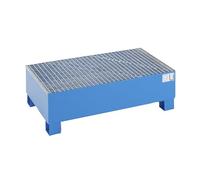 eurokraft basic | Vasca di raccolta in acciaio per fusti da 200 l | lungh x largh x alt 1200 x 800 x 360 mm | senza omologazione | verniciatura a polvere blu | con griglia