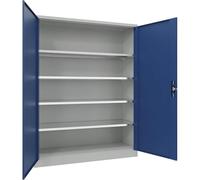 EUROKRAFT pro | Armadio in acciaio con ante a battente | 4 ripiani | larghezza 1500 mm | alt x largh x prof 1950 x 1500 x 500 mm | blu genziana