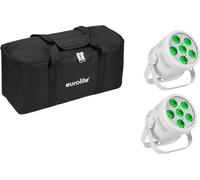EUROLITE Set di 2 LED Silent Par 6 QCL Floor ws + Soft-Bag