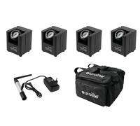 EUROLITE Set: 4x AKKU UP-1 LED Uplights + SB-4 Soft Bag + Trasmettitore QuickDMX