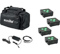 EUROLITE Set 4 x akku ip flat light 3 bk + caricatore + sacchetto morbido