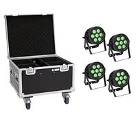 EUROLITE Set 4x LED IP PAR 7x9W SCL Spot + Custodia con ruote