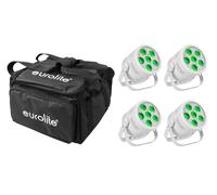 EUROLITE Set di 4 LED Silent Par 6 QCL Floor ws + Soft-Bag