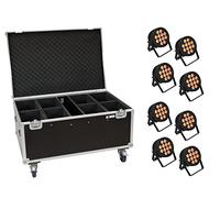 EUROLITE Set 8x LED IP PAR 12x8W QCL Spot + Caso con ruote