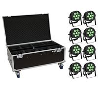 EUROLITE Set 8x LED IP PAR 7x8W QCL Spot + Caso con ruote