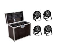 EUROLITE Set di 4 faretti LED 7C-7 Silent Slim + Case | 4 fari silenziosi 7 in 1 PAR dal design salvaspazio, inclusa la custodia Pro Flightcase