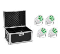 Set EUROLITE 4x LED Silent PAR 6 Q loor Bianco con Custodia - Effetto Luce DM