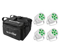 EUROLITE Set di 4 LED Silent Par 6 QCL Floor ws + Soft-Bag