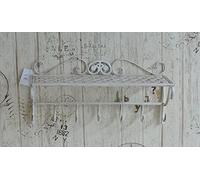 Euronovità EN-222234 Mensola con 7 Appendini Stile Shabby in Ferro Battuto colore Panna. H 24 X 50 X 20 Cm