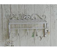 Euronovità EN-222241 Mensola con 5 Appendini Stile Shabby in Ferro Battuto,colore Panna.. H 22.5 X 35.5 X 18