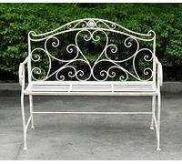 Euronovità EN-222258 Panchina Arredo Giardino in ferro battuto,colore Panna . H 94 X 104 X 52 Cm