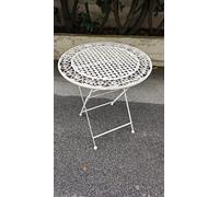 Euronovità EN-222272 Tavolo Arredo Giardino Tondo in Ferro Batturo.Colore Panna. Dimensioni H75 X Diametro 70 Cm