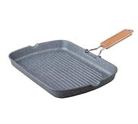 Euronovità Srl EN-226140 Bistecchiera Antiaderente Rivestimento in Pietra grigia, con Manico Pieghevole 36X24 cm