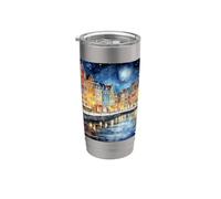 Europa Copenaghen Nyhavn Tema Acquerello Bicchiere termico in acciaio inox doppia parete