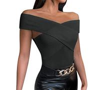 Europa gli Stati Uniti Slim One Line Shoulder Solid Color Sleeveless Sexy Strip Top Backless Maglia T-Shirt Femminile Oversized Maglione Donna, Nero , S