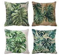 Europa Settentrionale Federe Cuscini Divano 50X50 Set di 4 Foglia Cuscini per Divano Esterno Impermeabili Lino Quadrato Cushion Covers per Estate Giardino Patio Soggiorno Decorazione Della Casa 18W-A