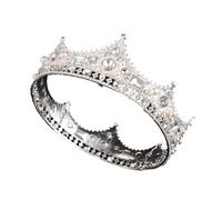 Europa Vintage Barocco Corte Principessa Festa Nuziale Tiara Uomo Re Corona Cristallo Perla Rotonda Metallo Matrimonio Unisex Corona Delicato Confortevole(C2)