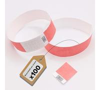 EUROPABAND Tyvek - 100 braccialetti resistenti e impermeabili, senza marcatura, per eventi e serate, 19 x 250 mm, con chiusura adesiva, 100 pezzi (corallo)