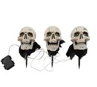 EUROPALMS Set di 3 teschi per Halloween, con picchetto, 29 cm, decorazione da giardino