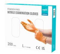 EUROPAPA® 200 guanti usa e getta in nitrile senza polvere EN455 EN374, guanti monouso senza lattice, taglie S, M, L & XL disponibili (L, Arancione)
