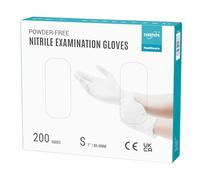 EUROPAPA® 200 guanti usa e getta in nitrile senza polvere EN455 EN374, guanti monouso senza lattice, taglie S, M, L & XL disponibili (S, Bianco)