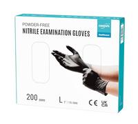EUROPAPA® 200 guanti usa e getta in nitrile senza polvere EN455 EN374, guanti monouso senza lattice, taglie S, M, L & XL disponibili (L, Nero)