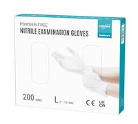 EUROPAPA® 200 guanti usa e getta in nitrile senza polvere EN455 EN374, guanti monouso senza lattice, taglie S, M, L & XL disponibili (L, Bianco)