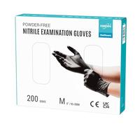 EUROPAPA® 200 guanti usa e getta in nitrile senza polvere EN455 EN374, guanti monouso senza lattice, taglie S, M, L & XL disponibili (M, Nero)
