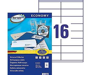 europe 100 - Confezione da 1600 etichette adesive multiuso bianche 105 x 35 mm, compatibili con Laser, inchiostro e fotocopiatore