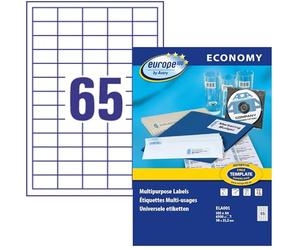 EUROPE 100 - Confezione da 6500 etichette autoadesive multiuso, 38 x 21,2 mm, compatibili con Laser, a getto d'inchiostro e fotocopiatore