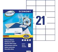 Europe100 Art. ELA013 - Adesivi per indirizzi (2.100 etichette adesive, 70 x 42,3 mm su formato A4, carta opaca, stampabili personalizzati, autoadesive, compatibili con AVERY 3652), 100 fogli, bianco