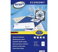 Europe100 Art. ELA024 - Etichette universali (400 etichette adesive, 105 x 148,5 mm, formato A4, carta opaca, stampabile, personalizzabile, autoadesive, compatibili con AVERY 3483), 100 fogli, bianco