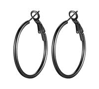 European and American Black Large Circular Earring with Spring Clip and Coil And Ear Ring Classic and Versatile For Women. Orecchini Faro, argento (nero, 6)