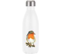 European Robin Bird Watercolor Graphic Vacuum Insulated Thermal Water Bottle White