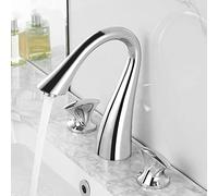 European Style Full Copper Three-Hole Double Handle Toilet Faucet Hot And Cold washbasin Basin Split Bathroom Cabinet Three-Piece Set, Silver