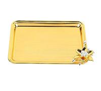 European Style Rectangular Serving Tray | Alloy with Floral Decor | Gold Food Service Tray for Living Room/KTV/Hotel | Shatterproof & Colorfast (S)