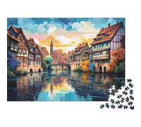 European Town River View Adult Jigsaw Puzzle: Canal Town at Sunset Educational Game Decompression for Adults Teens & Home Decor 52x38cm/1000pcs