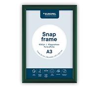Europel cornice a scatto DIN A3 verde, sistema Easy-Click, profilo 25x11 mm, alluminio anodizzato, pellicola protettiva antiriflesso, dimensioni esterne 328x451 mm, retro in polistirene grigio