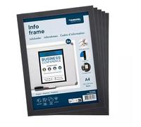 Europel Cornice magnetica A4 nera, set da 5, porta documenti per superfici metalliche, cambio rapido, uso ufficio, scuola e ristorazione