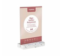Europel Espositore da Tavolo a T, Formato A4, Base in Polystone Bianca e Acrilico Trasparente, Supporto Bifacciale per Poster, Menu e Brochure, Ideale per Ristoranti, Hotel e Conferenze