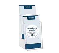 Europel Opuscolo a 2 livelli e porta brochure | per letteratura formato A4 1/3 | Libretto, volantino e menu display e dispenser per ufficio, ristoranti e reception | Ritratto | Trasparente